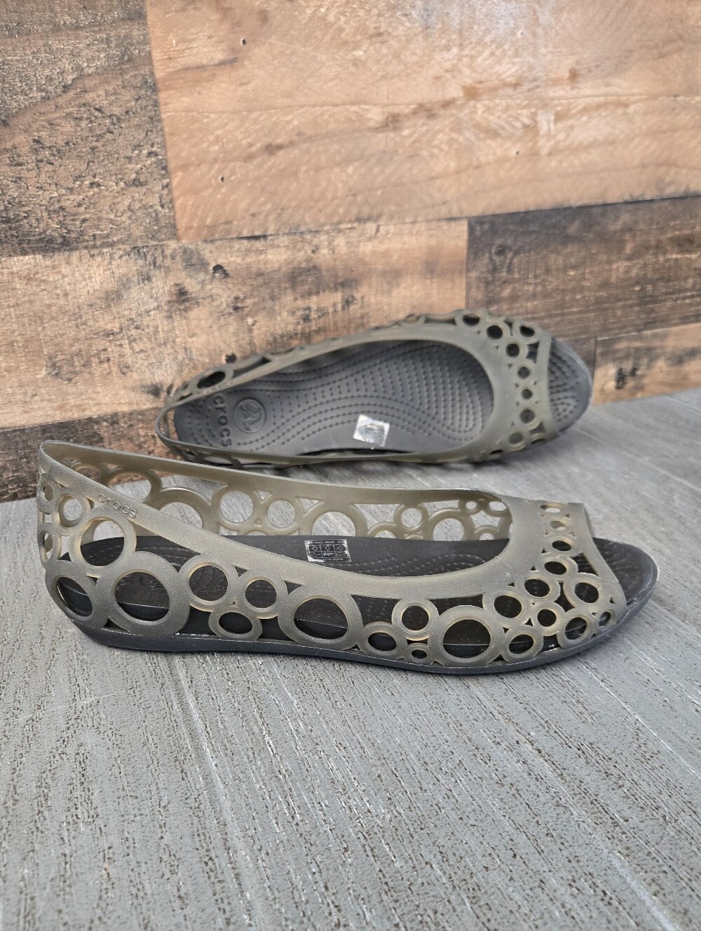 Crocs Shoes Women's 10 Adrina Casual Comfort Slip On Jelly Flats Green Peep Toe